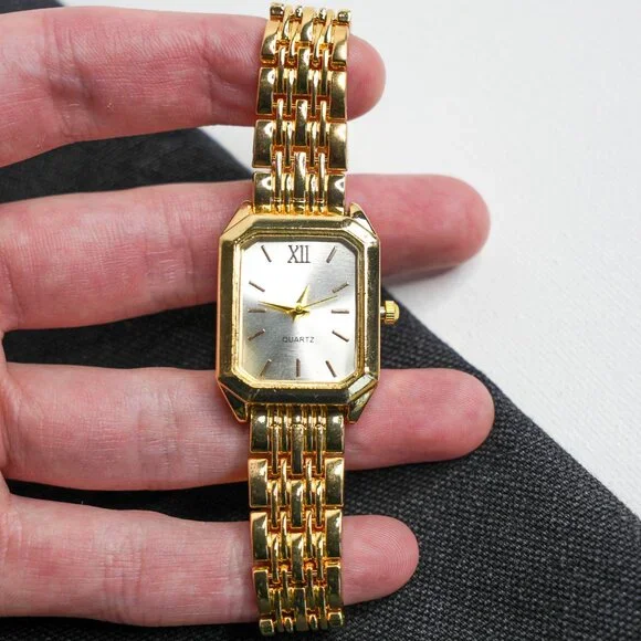 Gold Rectangle Analog Watch White Dial - Picture 7 of 12